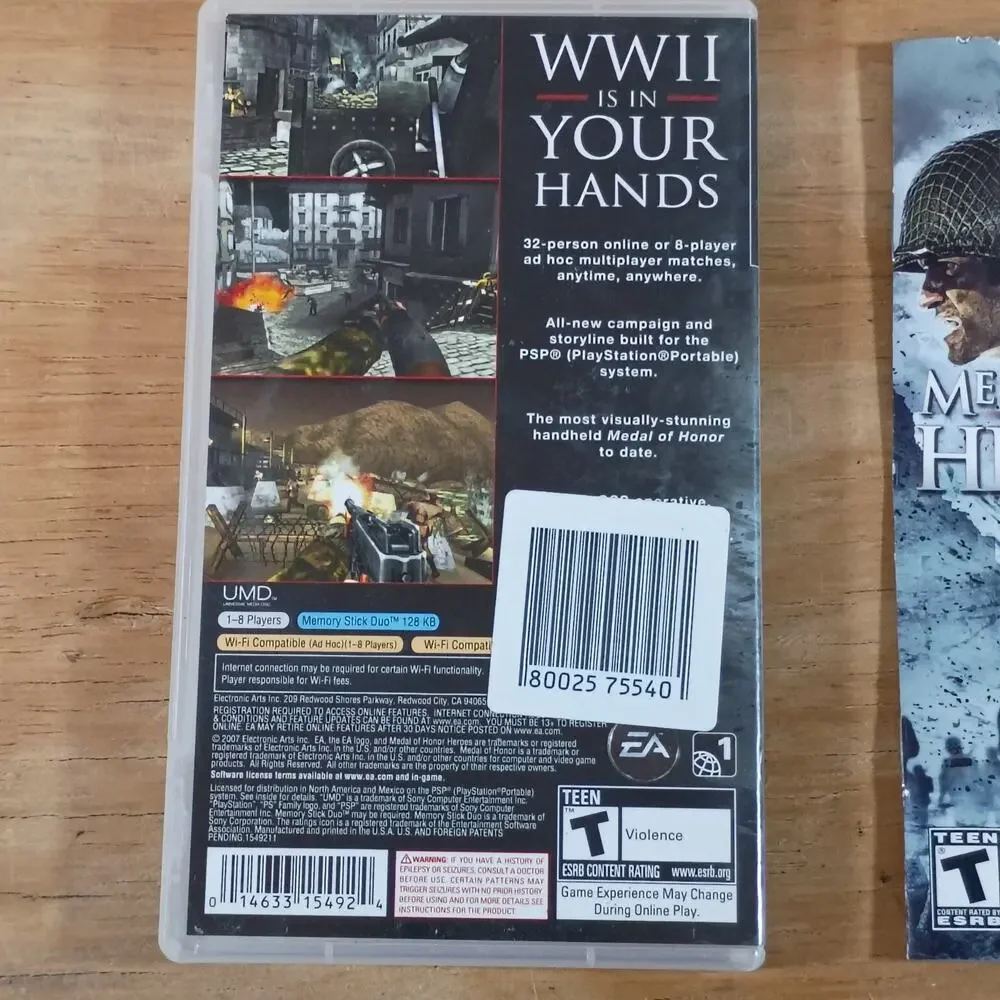 Medal of Honor Heroes 2 (Sony PSP, 2007) CIB Complete In Box With Manual UMD
